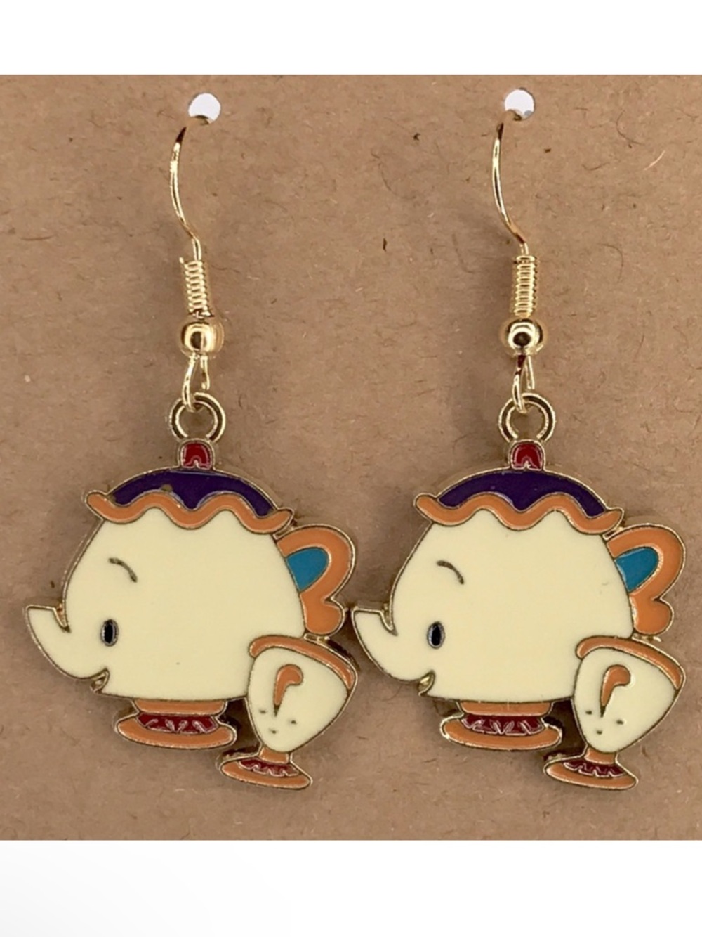 *LAST SET* 18k Gold Platted Hook Beauty and The Beast Dangle Earrings
